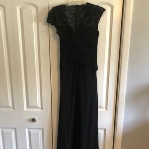 Long Beaded Tadashi Black Dress (Size 8)